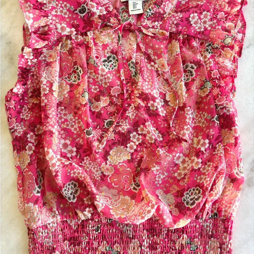 Rachel Zoe Pink Floral Tie-Front Blouse